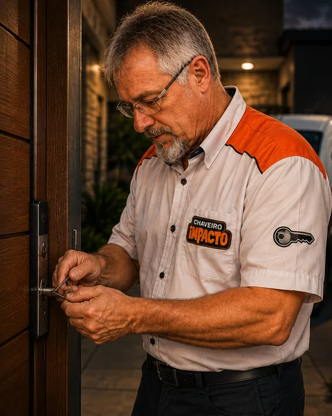 Chaveiro Impacto realizando abertura de porta residencial em Joinville